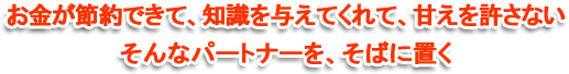 お金が節約できて、知識を与えてくれて、甘えを許さないそんなパートナーを、そばに置く